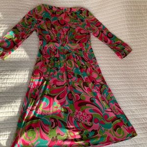 Mod retro 60’s Milly of New York dress pink green swirls size small S